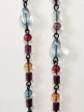 Vtg Multi-color Glass Bead Necklace Bronztone Links Y2K Boho Gypsy Steampunk